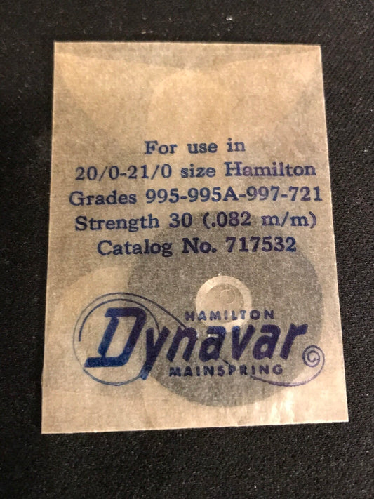 Hamilton Factory Dynavar Mainspring for 20/0 & 21/0s Hamilton No. 717532 - Alloy