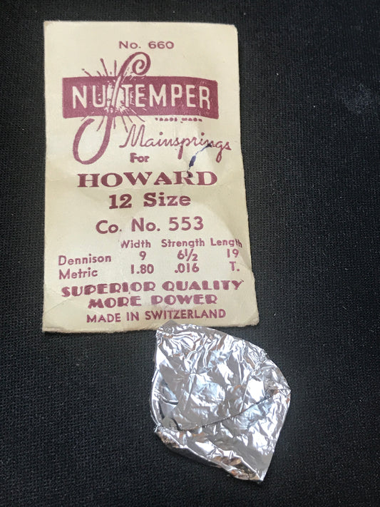 NuTemper Mainspring #660 for Howard 12s Model 1908 Factory No. 553 - Steel