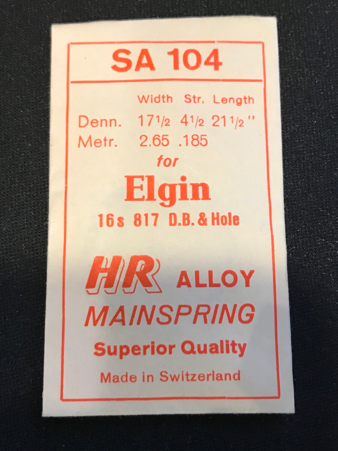 HR Mainspring SA104 for 16s Elgin No. 817 - Alloy