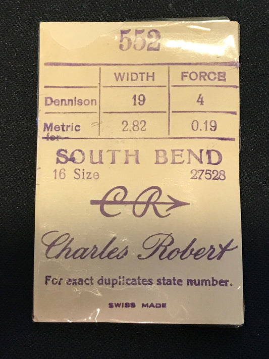 CR Mainspring 552 for South Bend 16s Factory No. 27628 - Steel