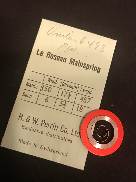 H. & W. Perrin Co. Mainspring for UNITAS caliber 6498 P.W. Movements - Alloy