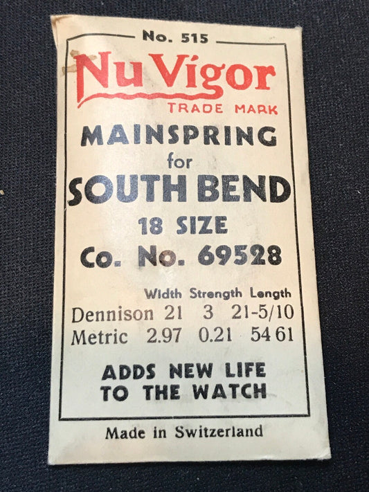NuVigor Mainspring #515 for South Bend 18s No. #69528 - Steel