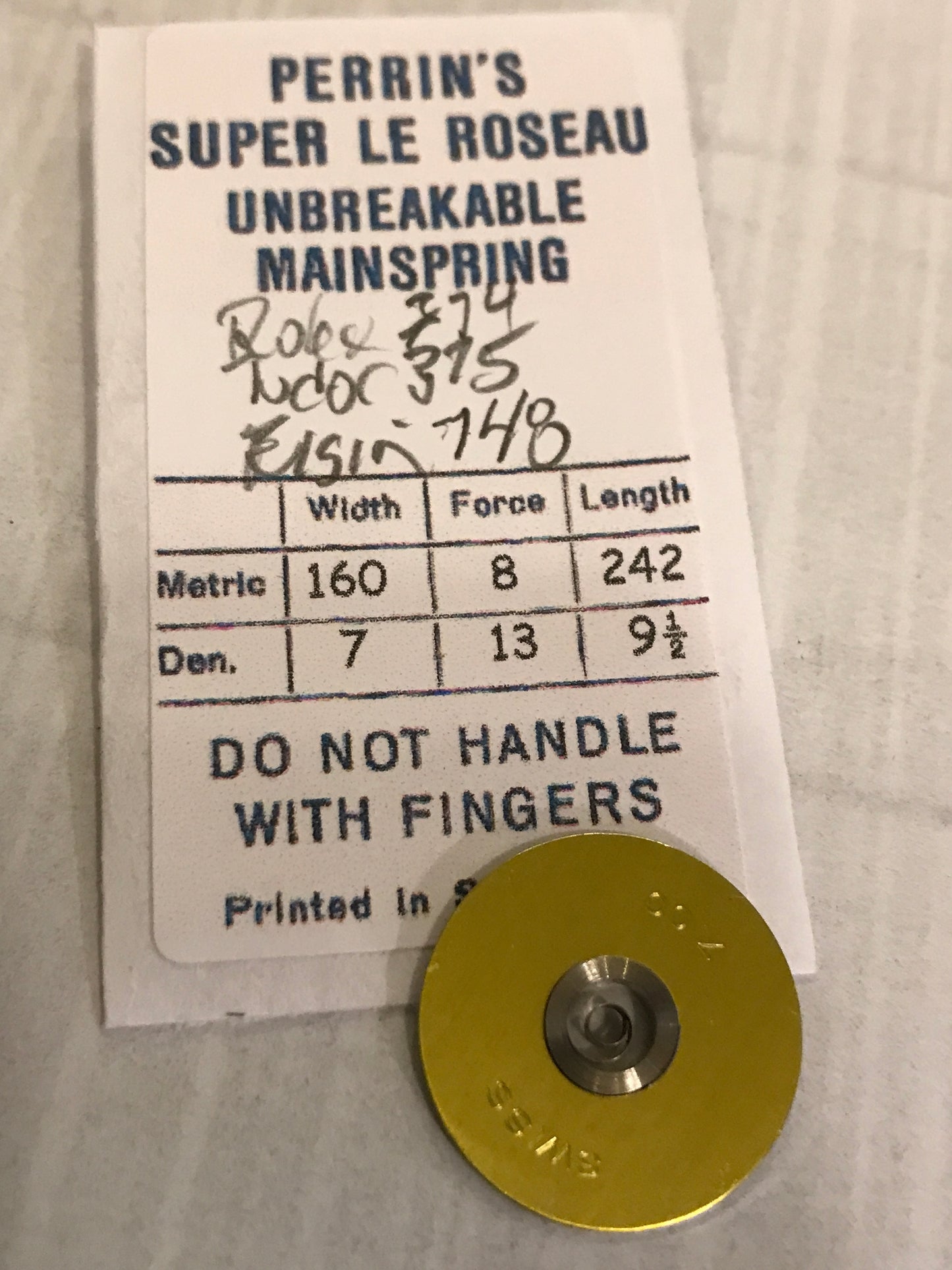 H. & W. Perrin Co. Mainspring for Rolex 374, Tudor 375, Elgin 748 - Alloy