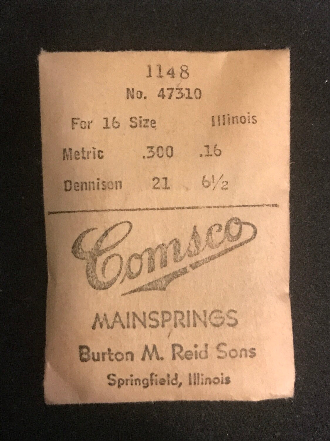 Comsco Mainspring #1148 for Illinois 16s Factory No. 47310 - Steel