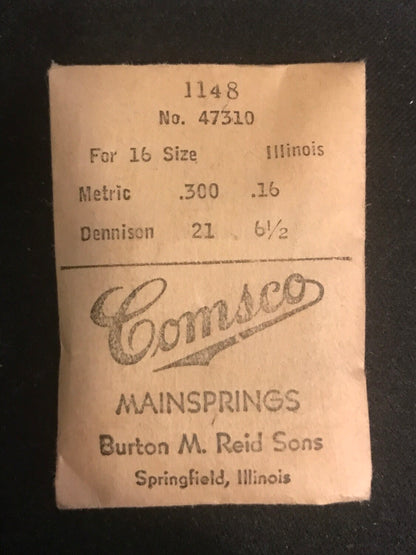 Comsco Mainspring #1148 for Illinois 16s Factory No. 47310 - Steel