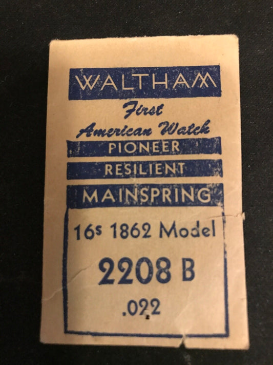 Waltham Factory Mainspring for 16s Model 1862 Factory No. 2208B - Steel