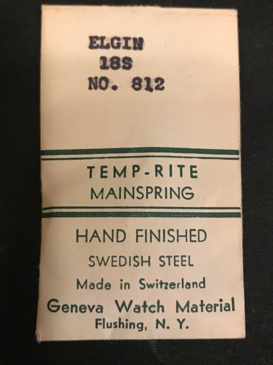 Temp-Rite Mainspring for Elgin 18s No. 812 - Steel