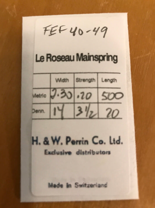 H. & W. Perrin Co. Mainspring for FEF calibers 40 to 49 - Steel
