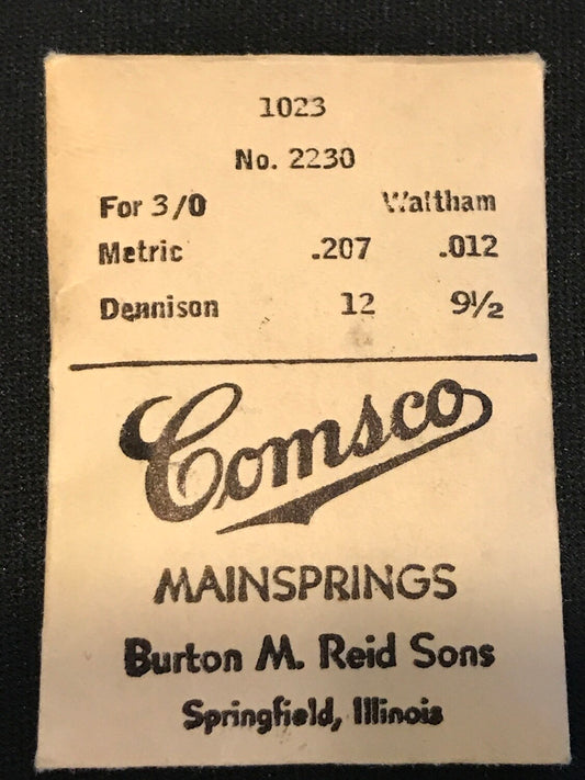 Comsco Mainspring #1023 for Waltham 3/0s Factory No. 2230 - Steel