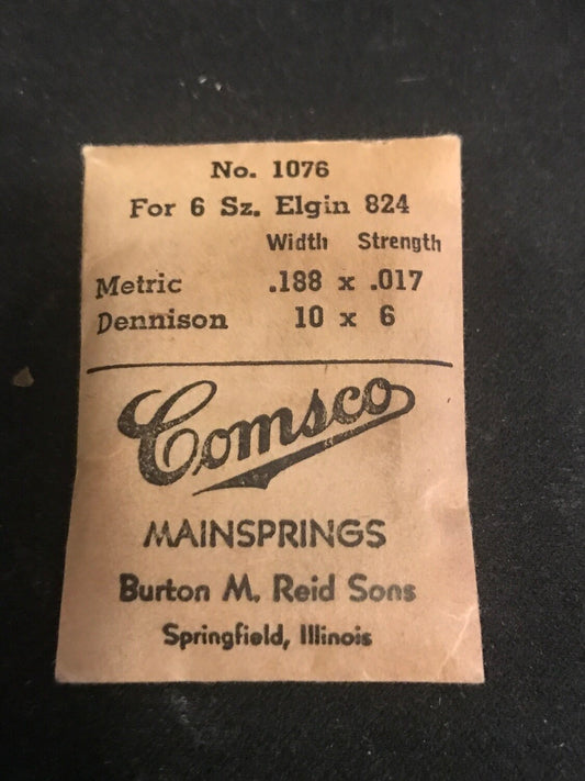 Comsco Mainspring #1076 for Elgin 6s Factory No. 824 - Steel