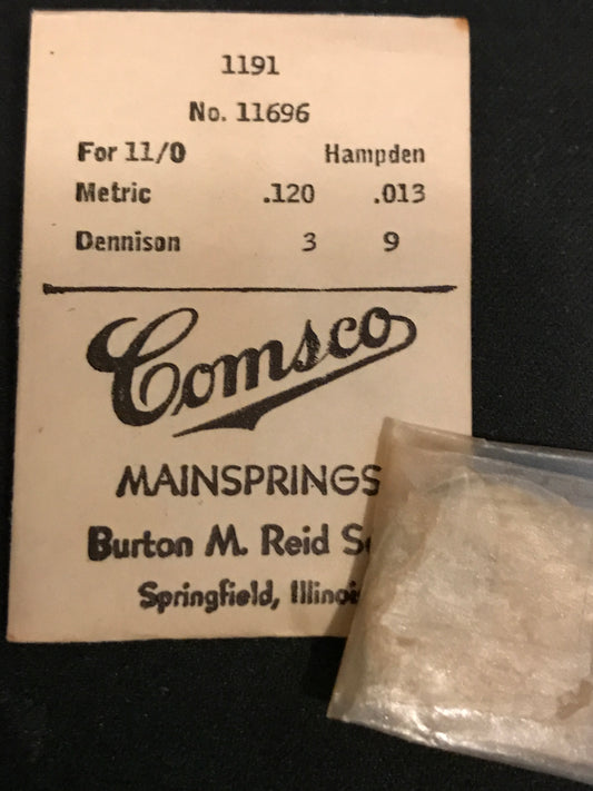 Comsco Mainspring #1191 for 11/0s Hampden Factory #11696 - Steel