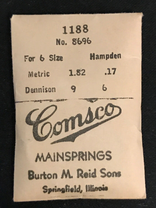 Comsco Mainspring #1188 for Hampden 6s Factory No. 8696 - Steel