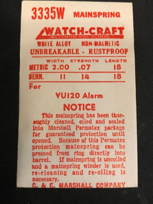 WATCH-CRAFT Mainspring 3335W for Vulcain caliber 120 Wrist Alarm - Alloy