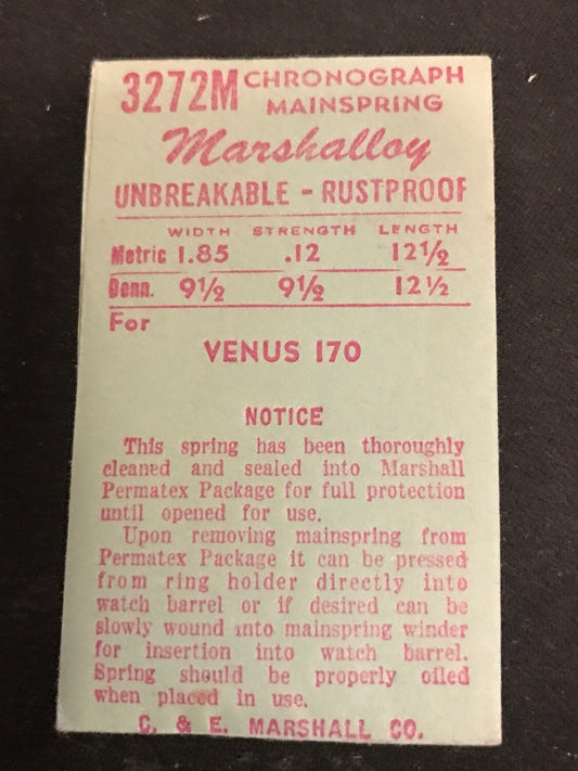 Marshalloy Mainspring 3272M for Venus caliber 170 Chronograph - Alloy