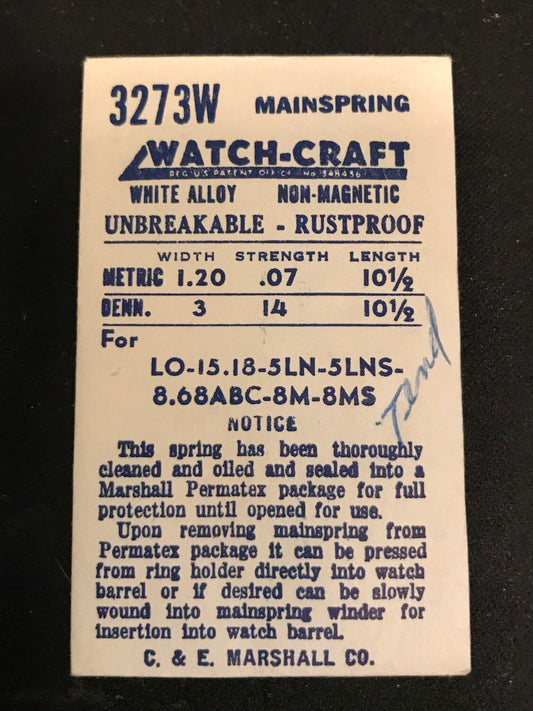 WATCH-CRAFT Mainspring 3273W for Longines 5LN, 8M, 8.68ABC, 15.18  - Alloy