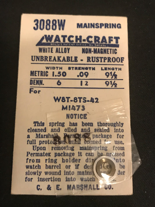 WATCH-CRAFT Mainspring 3088W for Wittnauer 8T, 8TS, 42 - Alloy