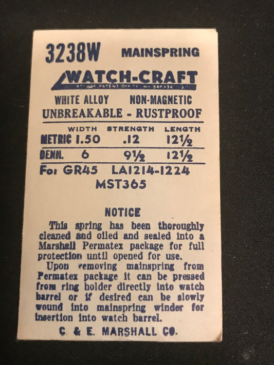 WATCH-CRAFT Mainspring 3283W for Gruen 43, Langendorf 1214, 1224  - Alloy