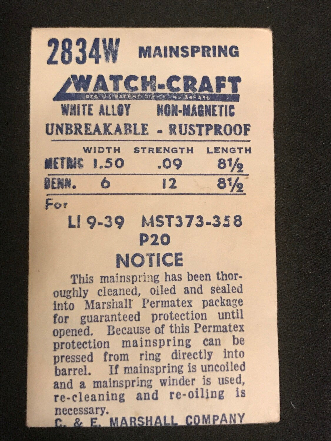 WATCH-CRAFT Mainspring 2834W for Liengeme 9, 29, MST 373, 358 - Alloy