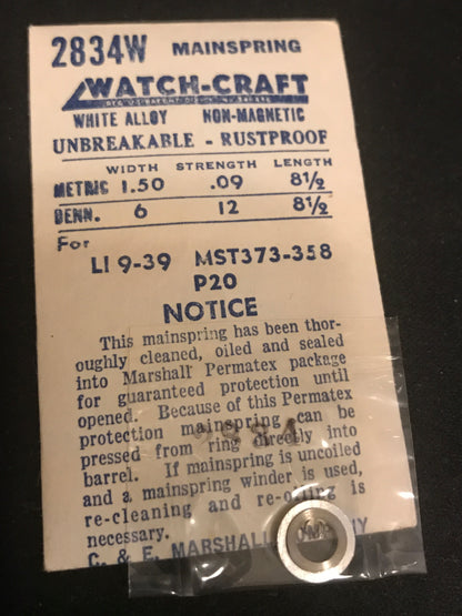 WATCH-CRAFT Mainspring 2834W for Liengeme 9, 29, MST 373, 358 - Alloy