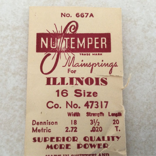 NuTemper Mainspring #667A for Illinois 16s #47317 - Steel