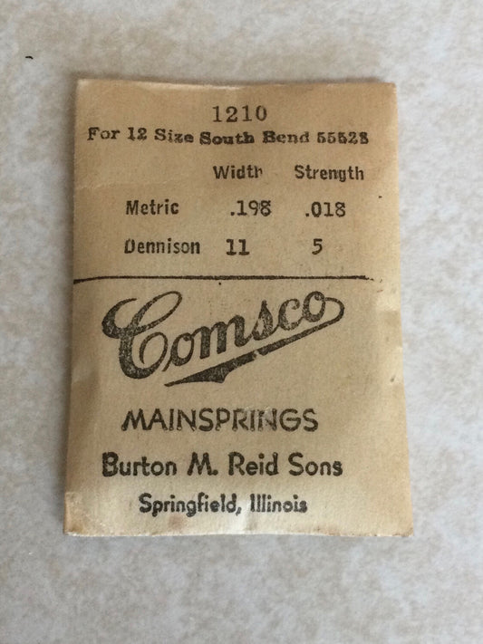 Comsco Mainspring #1210 for South Bend 12s Factory No. 55528 - Steel