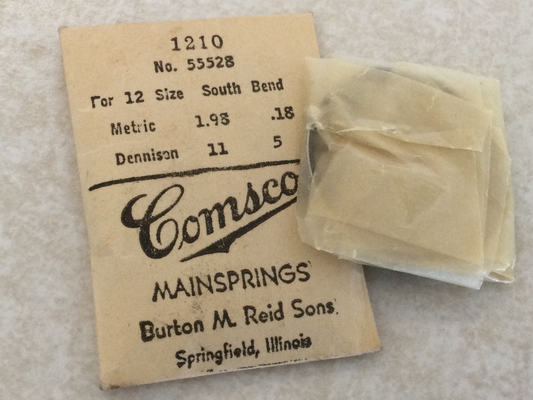 Comsco Mainspring #1210 for South Bend 12s Factory No. 55528 - Steel