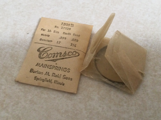 Comsco Mainspring #1208B for 16s South Bend Factory No. 17528 - Steel