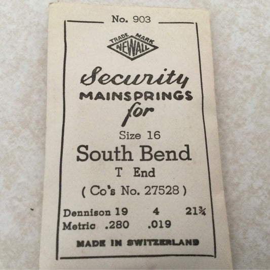 Newall Security Mainspring #903 for South Bend 16s No. 27528 - Steel