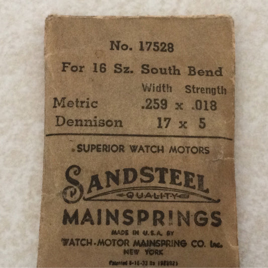 Sandsteel Mainspring for 16s South Bend Factory No. 17528 - Steel