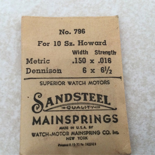 Sandsteel Mainspring for Howard 10s No. 796 - Steel