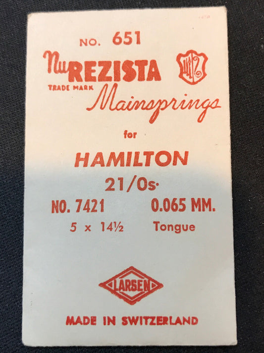 NuREZISTA Mainspring #651 for 21/0s Hamilton No. 7421 - Steel