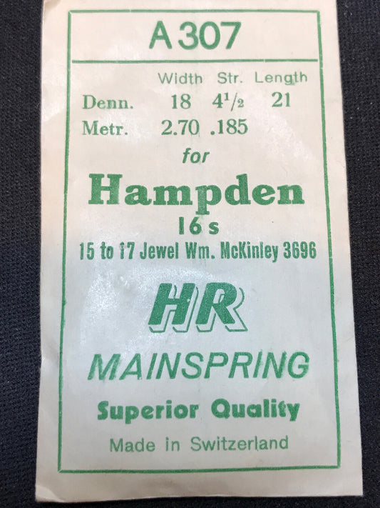 HR Mainspring A307 for 16s Hampden Factory No. 3696 - Steel