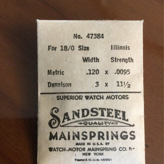 Sandsteel Mainspring for Illinois 18/0s Factory No. 47384 - Steel