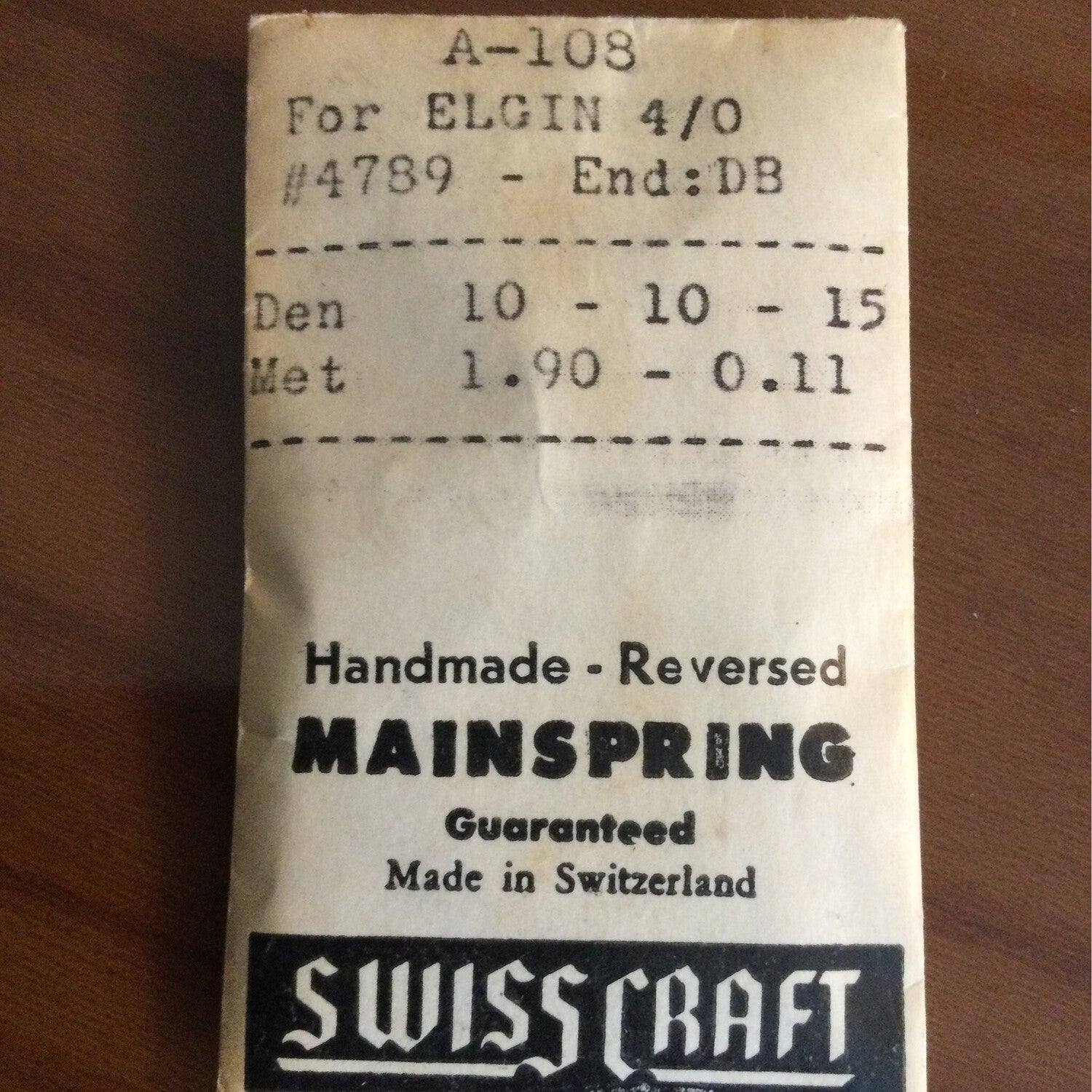Swisscraft Mainspring A-108 for 4/0s Elgin No. 4789 - Steel