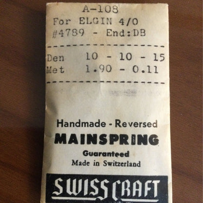 Swisscraft Mainspring A-108 for 4/0s Elgin No. 4789 - Steel