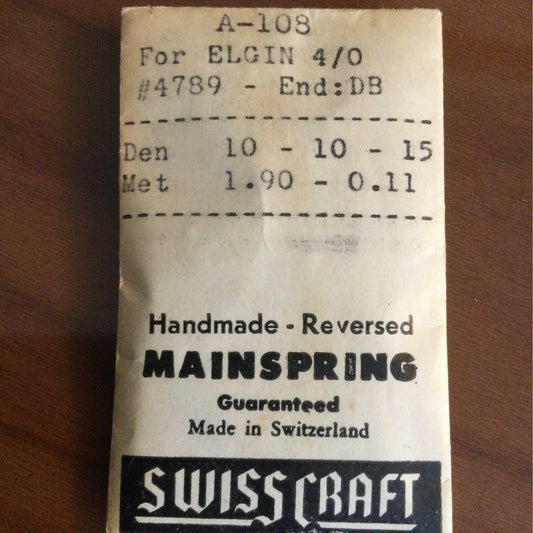 Swisscraft Mainspring A-108 for 4/0s Elgin No. 4789 - Steel