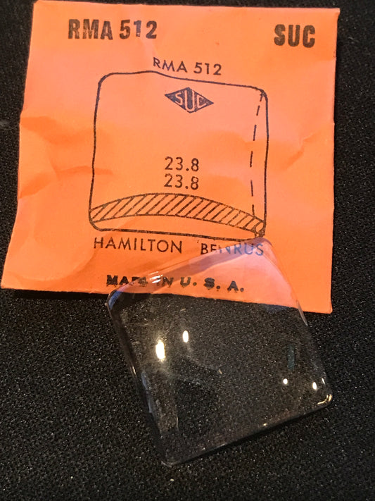 SUC Rocket Crystal RMA 512 for HAMILTON & BENRUS - 23.8 x 23.8mm - New