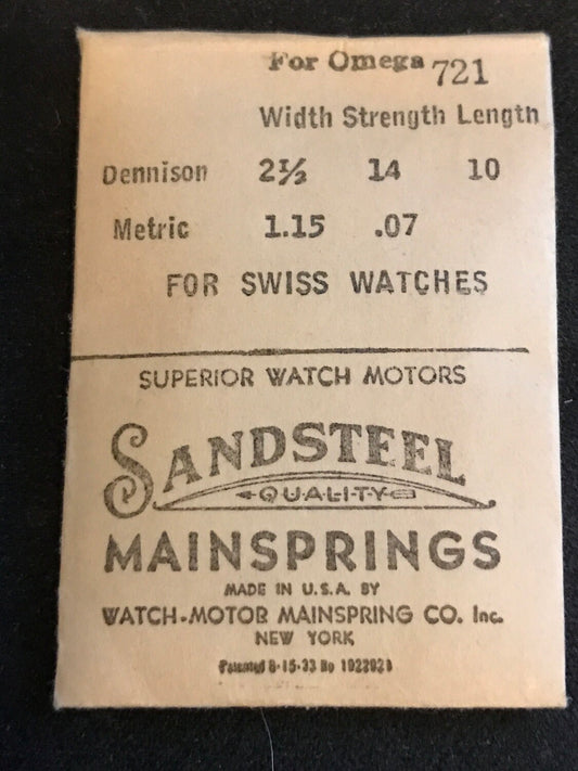 Sandsteel Mainspring #721 for Omega Caliber 14.8F - Steel
