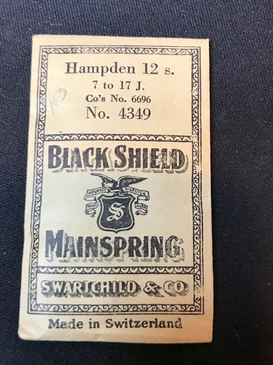 Swartchild Black Shield Mainspring for 12s Hampden No. 6696 - Steel