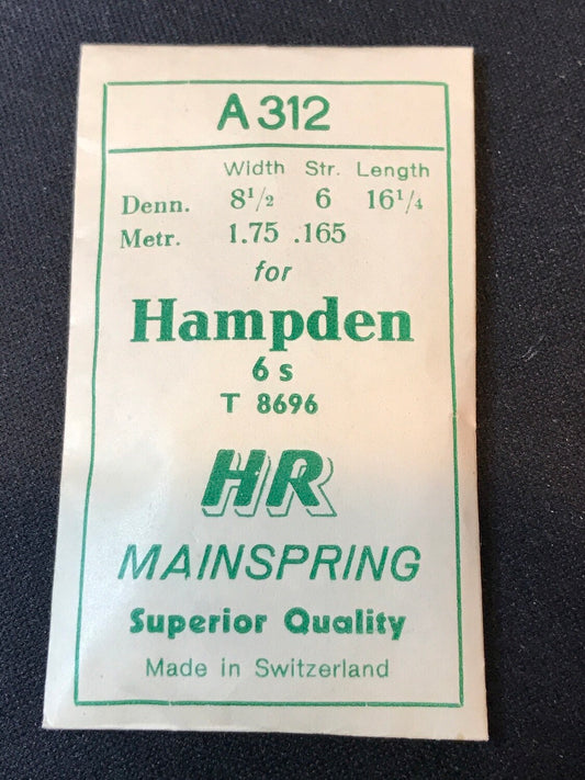 HR Mainspring A312 for 6s Hampden Factory No. 8696 - Steel