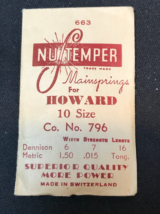 NuTemper Mainspring #663 for 10s Howard No. 796 - Steel