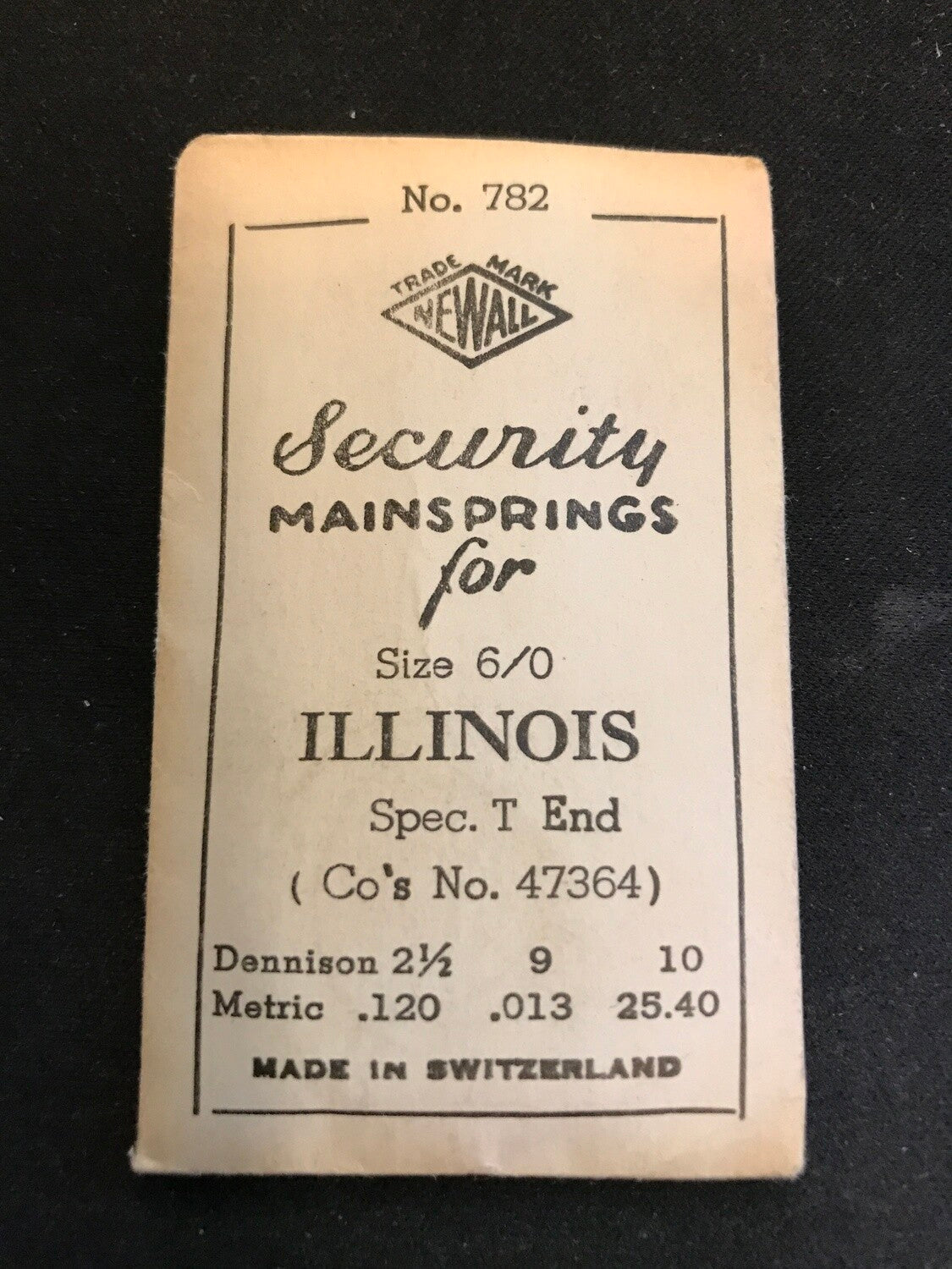 Newall Security #782 Mainspring for Illinois 6/0s Factory No. 47364 - Steel