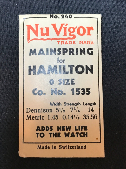 NuVigor Mainspring #240 for Hamilton 0s Factory No. 1535 - Steel