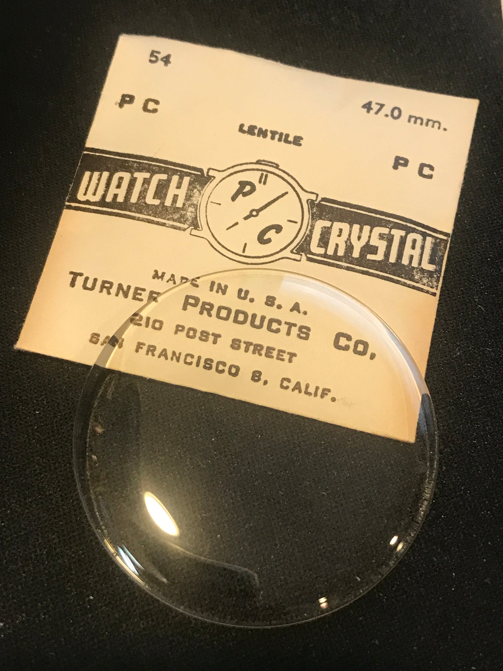 Turner Round Pocket Watch Crystal PC 54, 47.0mm - New