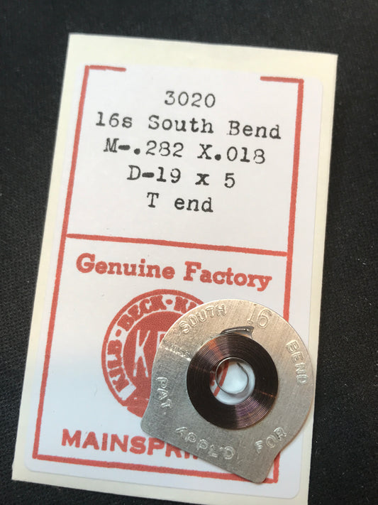 KBK Mainspring #3020 for South Bend 16s Factory No. 27528 - Steel
