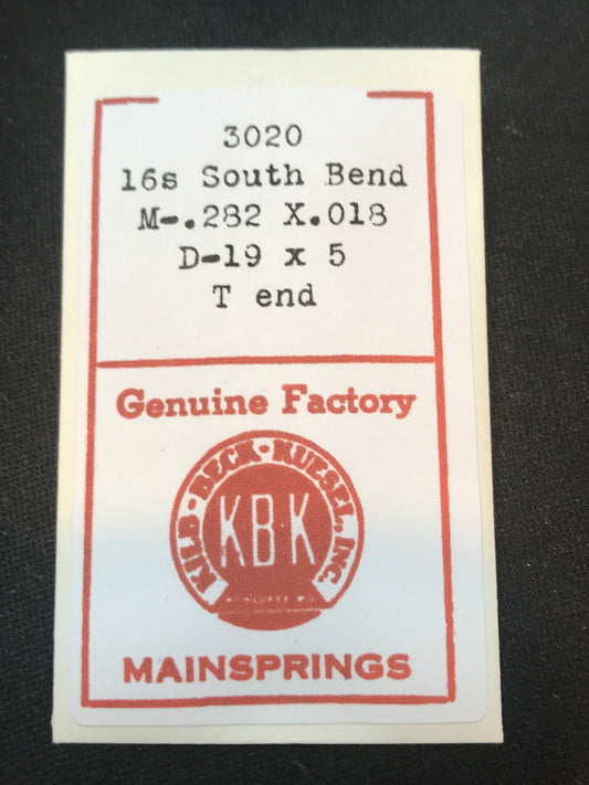 KBK Mainspring #3020 for South Bend 16s Factory No. 27528 - Steel