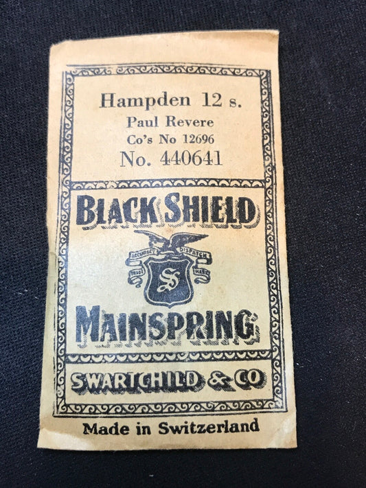 Swartchild Black Shield Mainspring for 12s Hampden No. 12696 - Steel