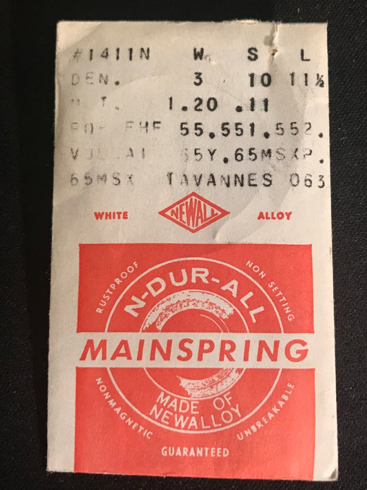 NEWALL Mainspring #1411N for Tavannes 063, Vulcain 65Y, FHF 55, 551, 552 - Alloy