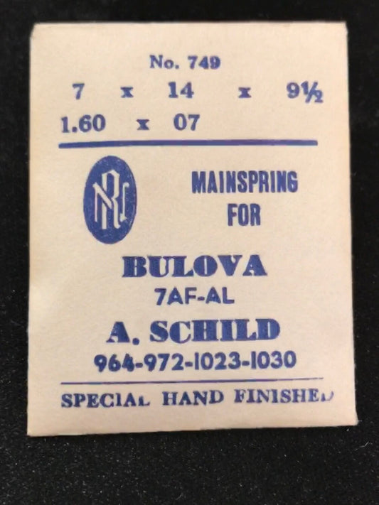 RN Mainspring No.749 for Bulova 7AF, 7AL, AS 964, 972, 1023, 1030 - Steel