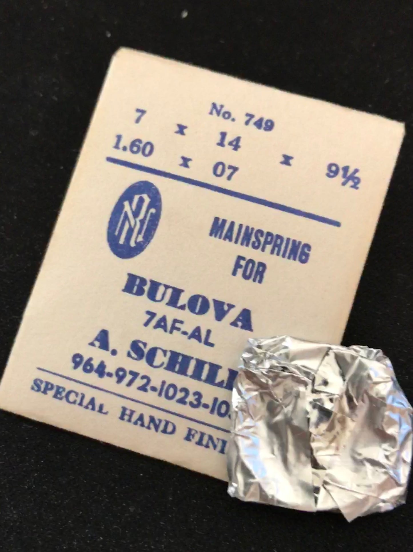 RN Mainspring No.749 for Bulova 7AF, 7AL, AS 964, 972, 1023, 1030 - Steel